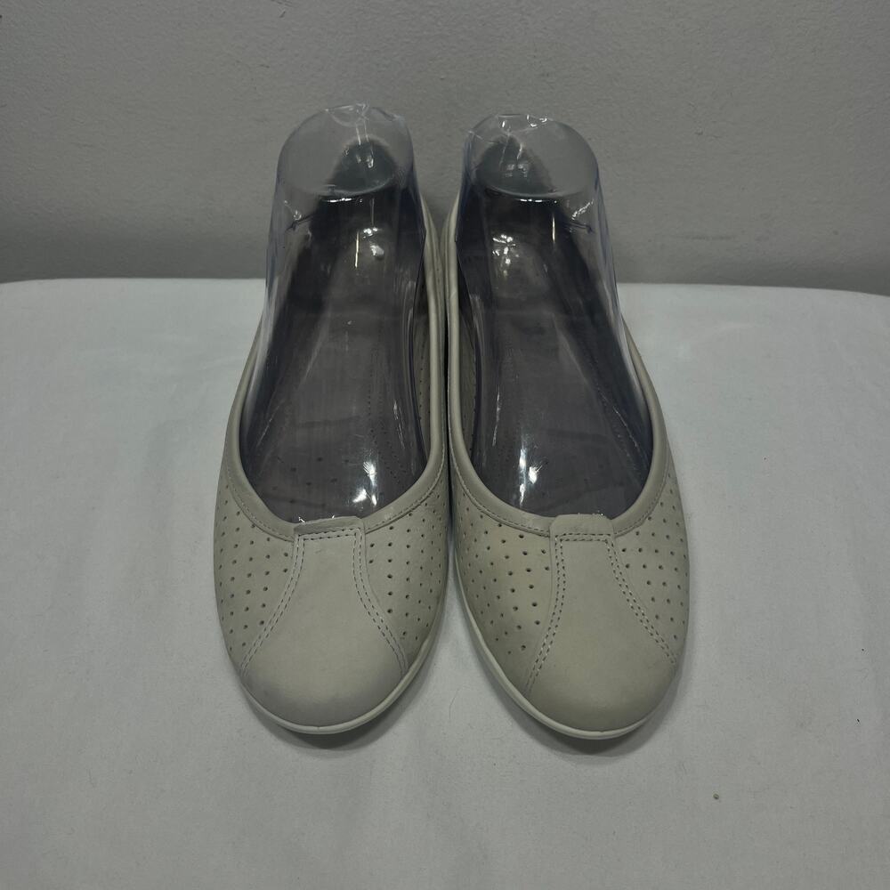 Ecco Flats Touch Ballerina Gravel Beige Leather Casual Comfort Vacation 38/7-7.5 - Picture 3 of 9
